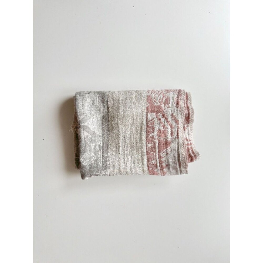 Aritzia WILFRED Grey Pink Tapestry Weave Wool Blend Fringed Rectangle Scarf